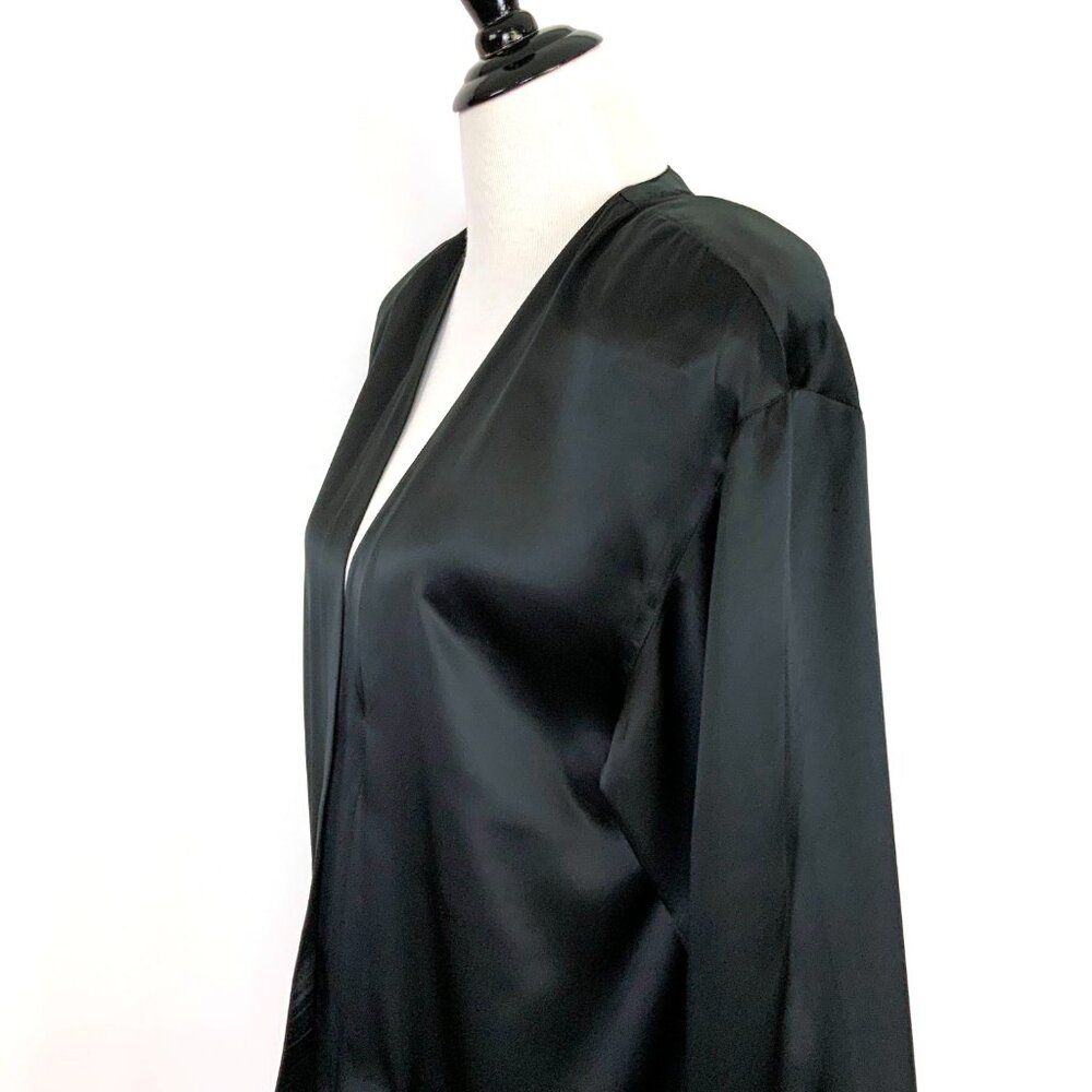 Black Satin Silk Open-Front Jacket Kimono-Style Robe Sz M - Picture 16 of 16